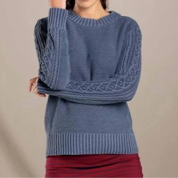 Toad & Co Cambridge Cable Crewneck sweater in denim blue, Extra Small, XS - Picture 1 of 13